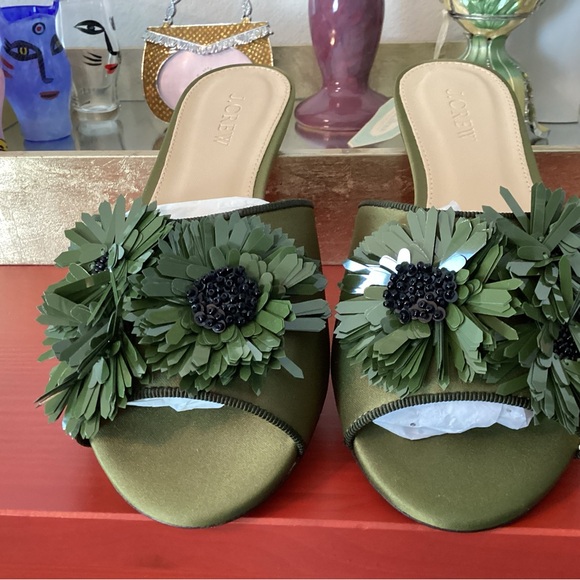 J.Crew Satin Floral Embellish Slides